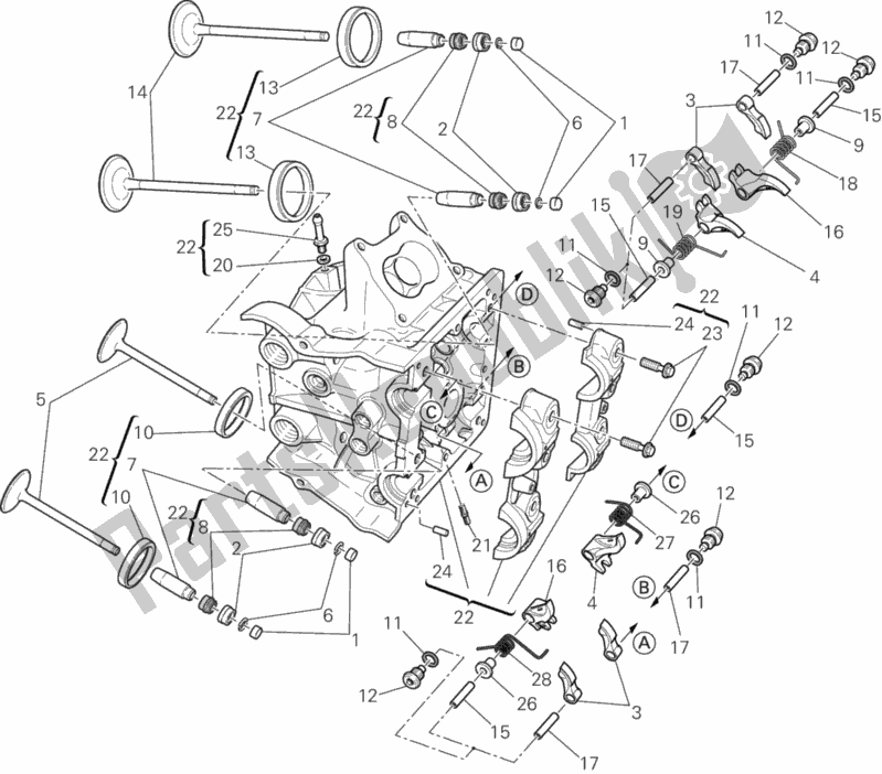 All parts for the Horizontal Cylinder Head of the Ducati Diavel USA 1200 2012